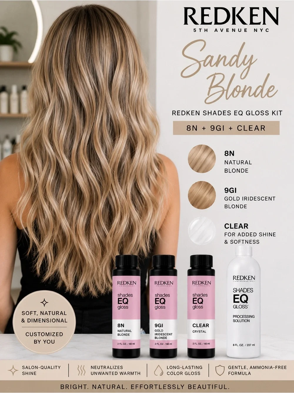 Redken Sandy Blonde Shades EQ Gloss Kit | 8N + 9GI + Crystal Clear + 8 oz